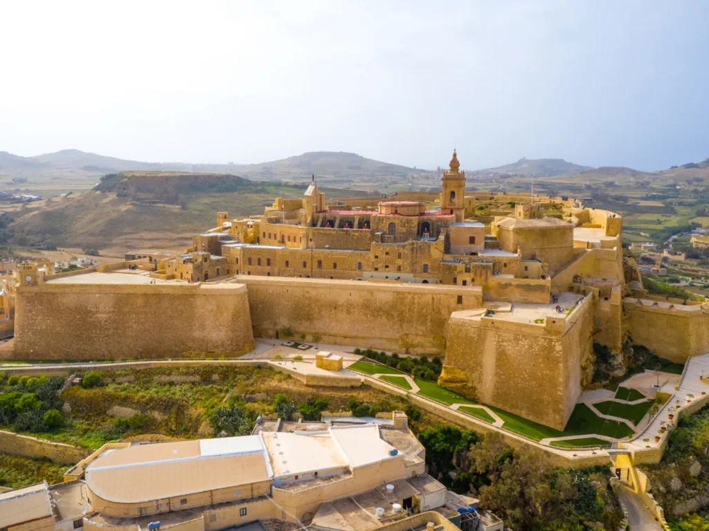 Aerial view of the Citadel in Victoria city, Malta