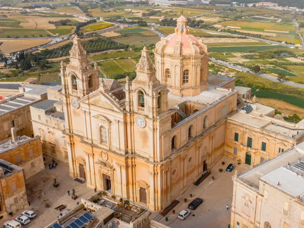 Beautiful view of St. Paul's Cathedral in the town of Mdina