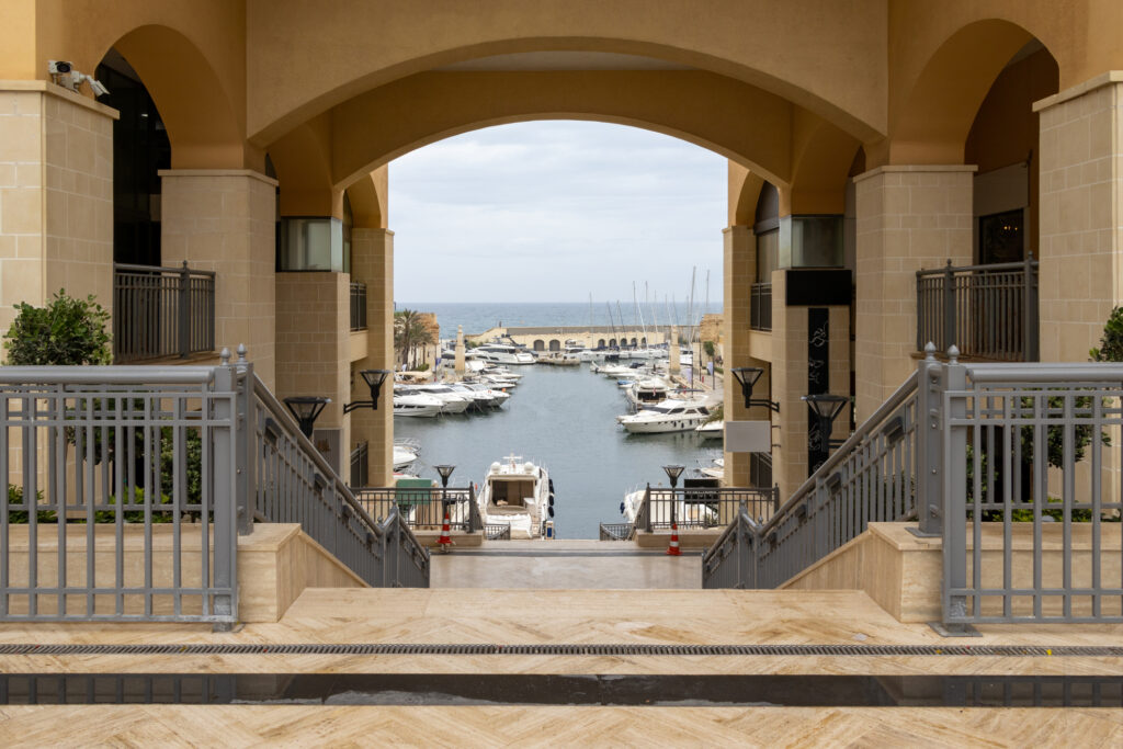 Portomaso Marina in Valleta seen through street entrance