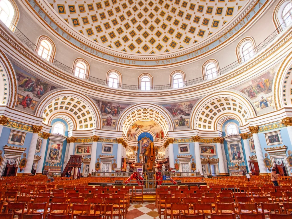 Spectacular Interior of the monumental parish church of St Mary, Mosta, Malta