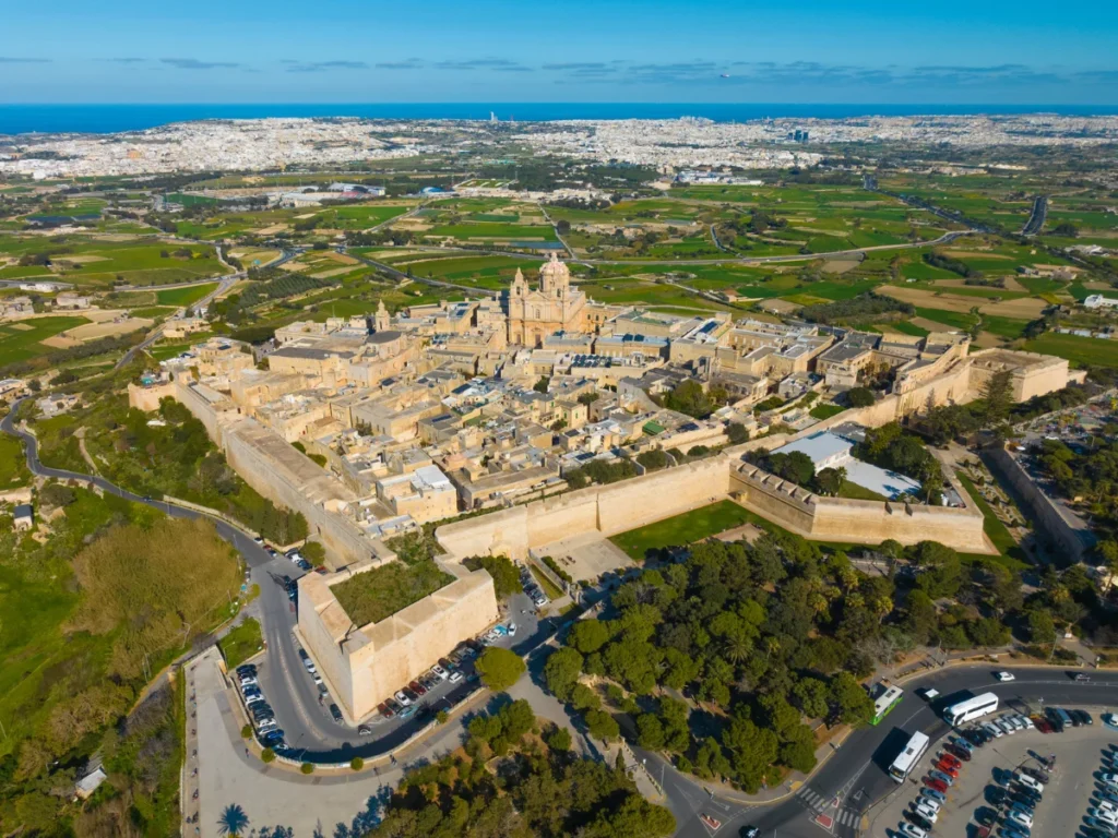 View from drone of Mdina city